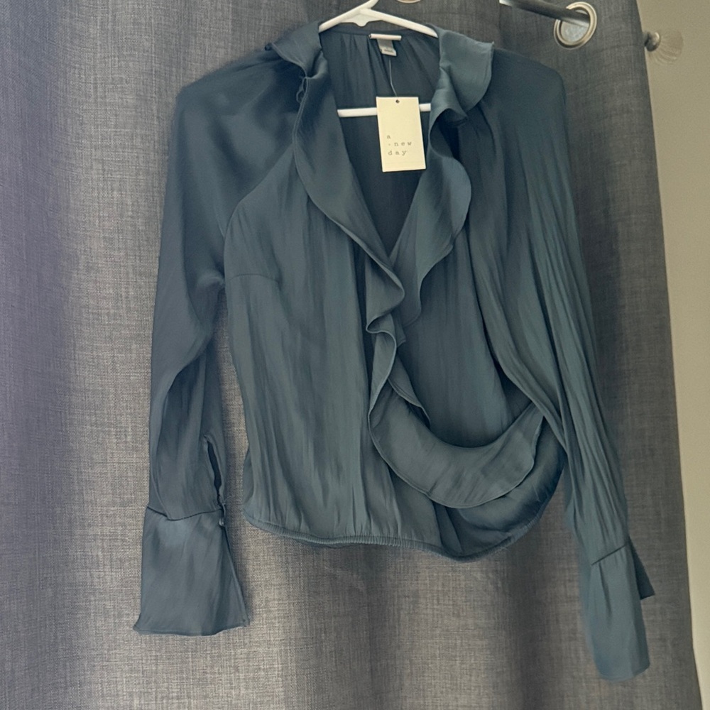 a new day Teal Ruffle Blouse